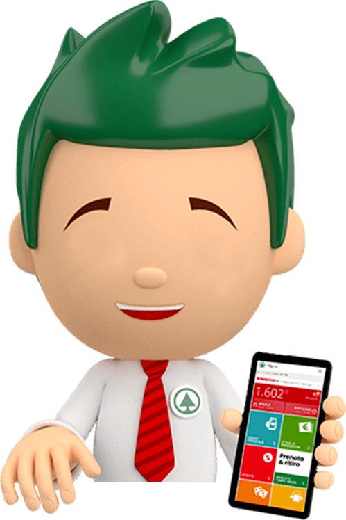 Pino con cellulare in mano che mostra la home dell'App Despar Tribù